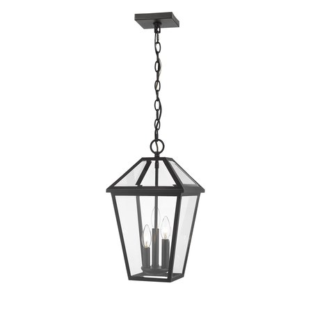 Z-LITE Talbot 3 Light Outdoor Chain Mount Ceiling Fixture, Black & Clear Beveled 579CHB-BK